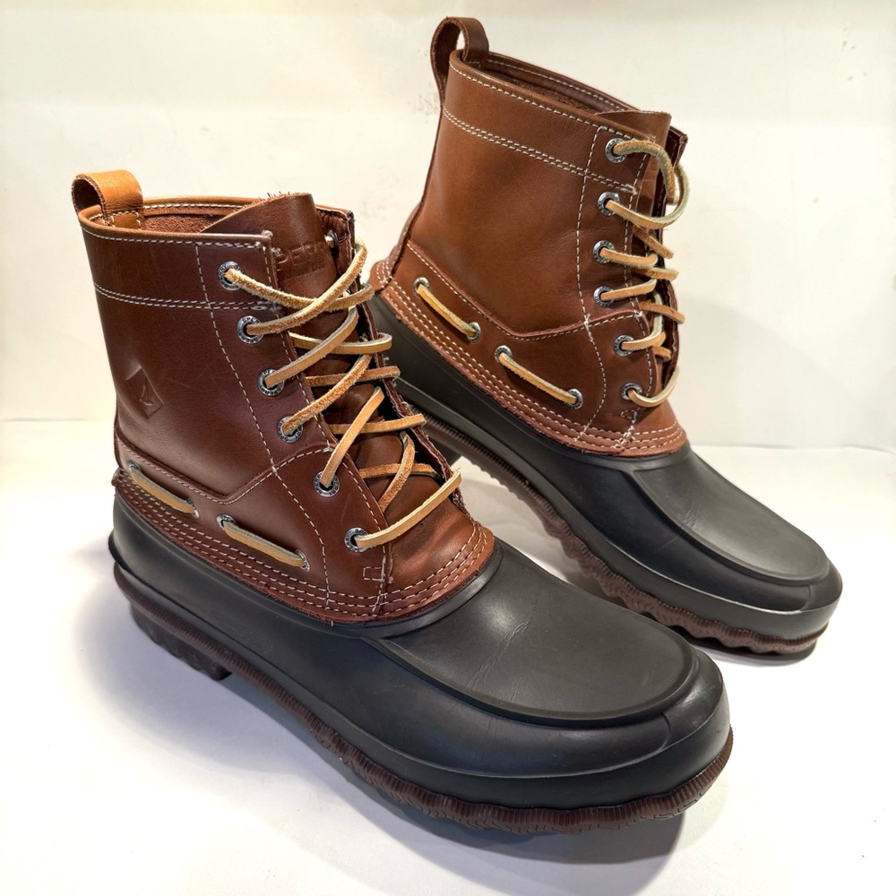 Sperry Mens Sz 10.5 Topsider Avenue Duck Boot Tan / Brown Waterproof ~ Excellent